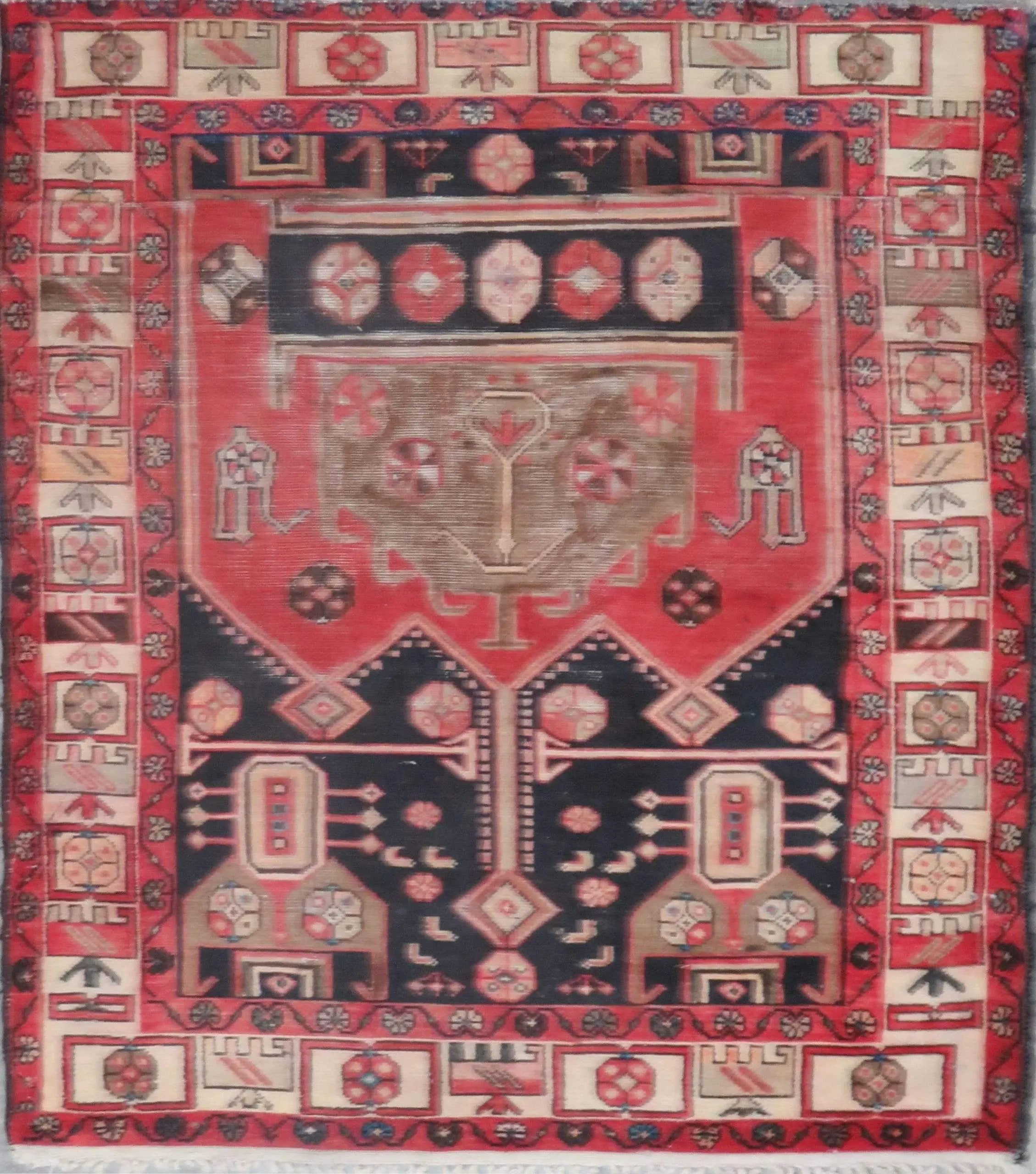 One Of The Kind Hand-Knotted Persian Wool Rug _ Luxurious Vintage Design, 5'3" x 4'6", Artisan Crafted